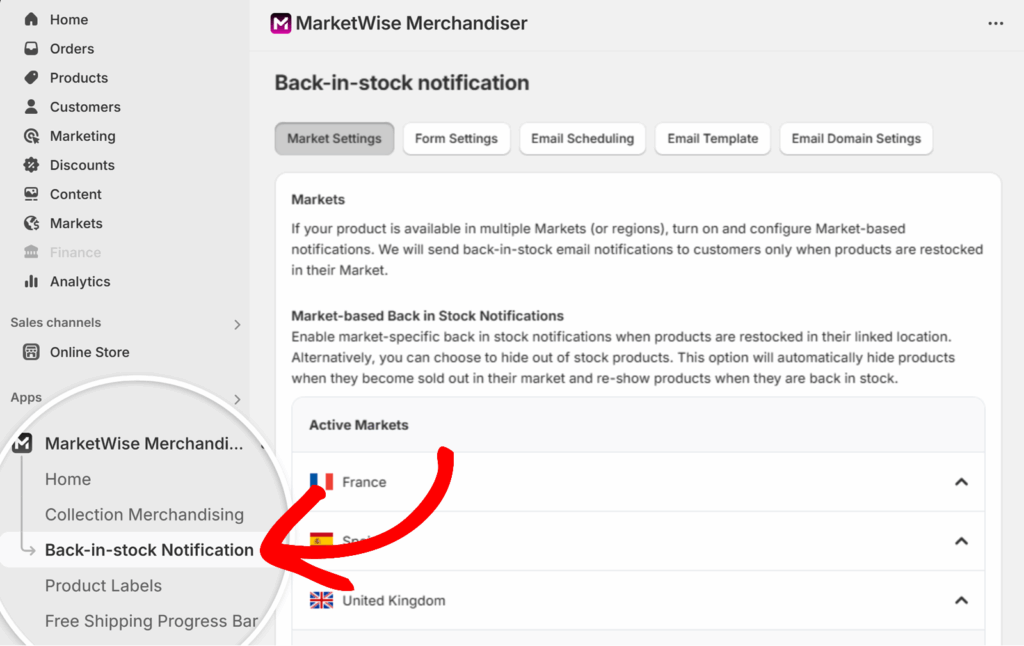 Click back in stock notification