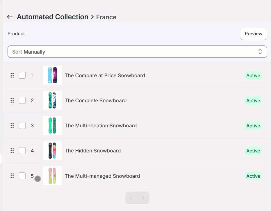 Sort products manually for a market